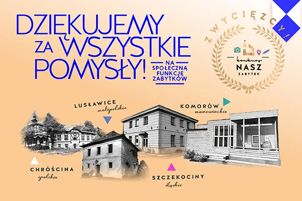 grafika przedstawiająca cztery zwycięskie zabytki; dziękujemy za wszystkie pomysły!